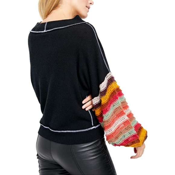 NWT Free People black balloon sleeve sweater top L - Picture 7 of 9
